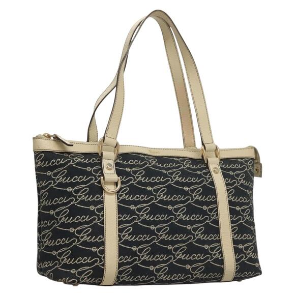GUCCI Tote Bag Canvas Navy Gold - Picture 1 of 16